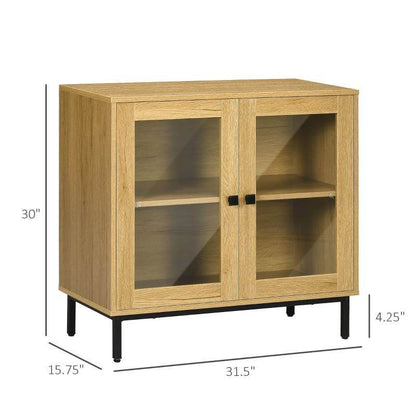 Modern Glass Door Sideboard Buffet Dining Storage Cabinet in Oak Wood Finish - Loft&Timber