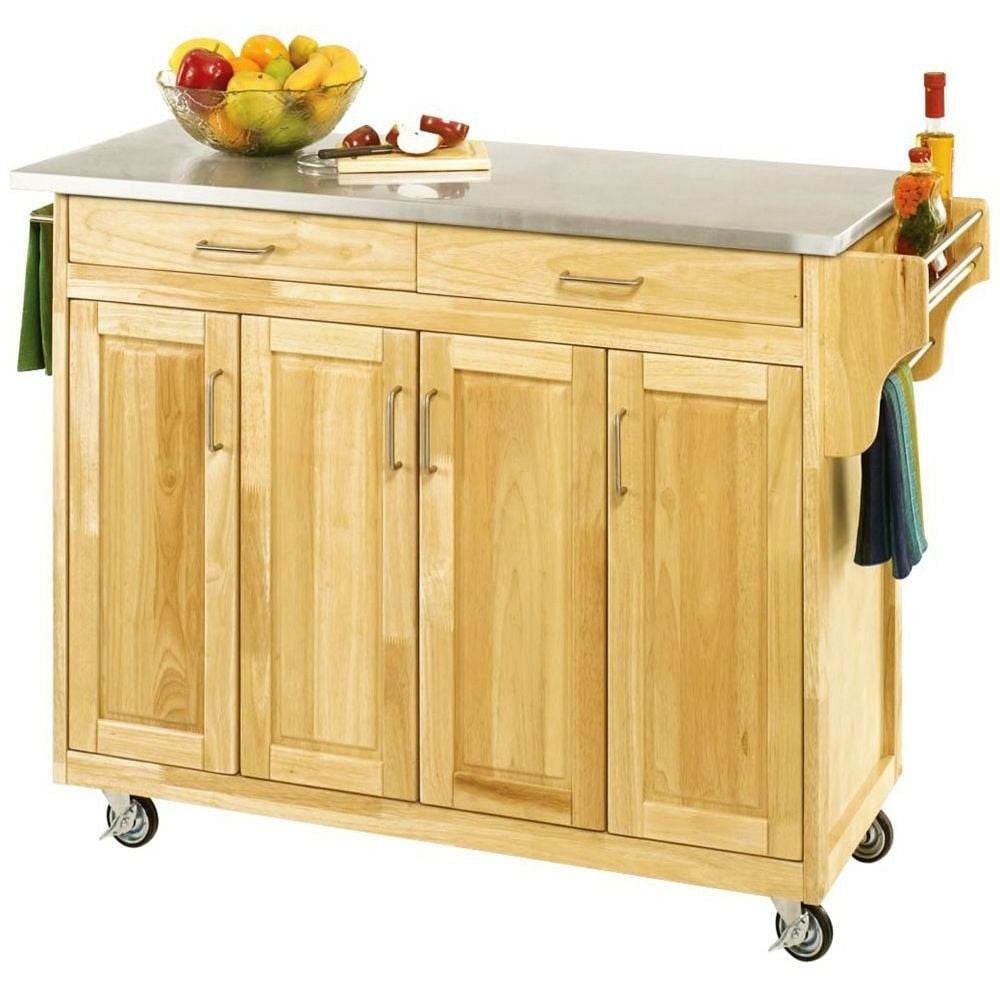 Stainless Steel Top Wooden Kitchen Cart Island with Casters - Loft&Timber