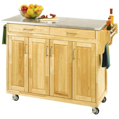 Stainless Steel Top Wooden Kitchen Cart Island with Casters - Loft&Timber