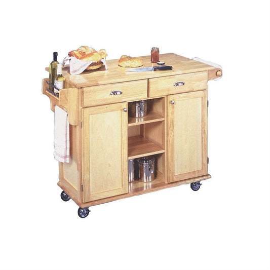 Natural Wood Finish Kitchen Island Cart with Locking Casters - Loft&Timber