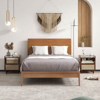 Bamboo Rattan Nightstand with Drawer and Solid Wood Legs-Natural - Loft&Timber