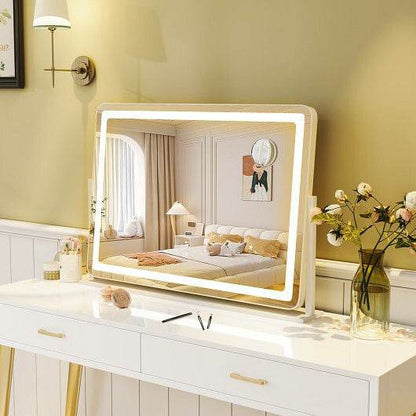 32 x 22 Inch Large Makeup Vanity Mirror with 3-Color Lighting Mode-White - Loft&Timber