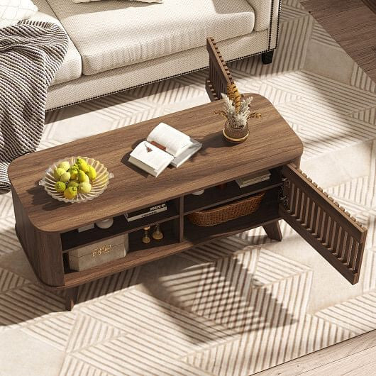 Rectangular Coffee Table with Storage and Adjustable Shelves-Walnut-1