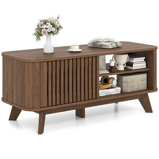 Rectangular Coffee Table with Storage and Adjustable Shelves-Walnut-2