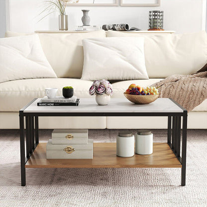 2 Tier Coffee Table with Sintered Stone Tabletop-White-1