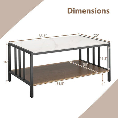 2 Tier Coffee Table with Sintered Stone Tabletop-White-3