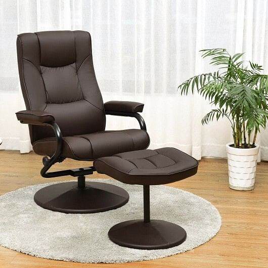 Swivel Lounge Chair Recliner with Ottoman-Brown - Loft&Timber