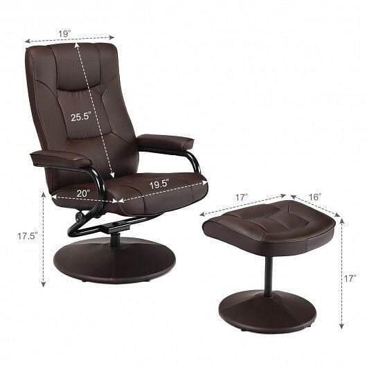 Swivel Lounge Chair Recliner with Ottoman-Brown - Loft&Timber