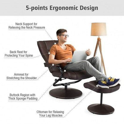 Swivel Lounge Chair Recliner with Ottoman-Brown - Loft&Timber