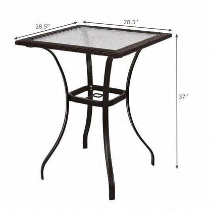 28.5 Inch Outdoor Patio Square Glass Top Table with Rattan Edging - Loft&Timber