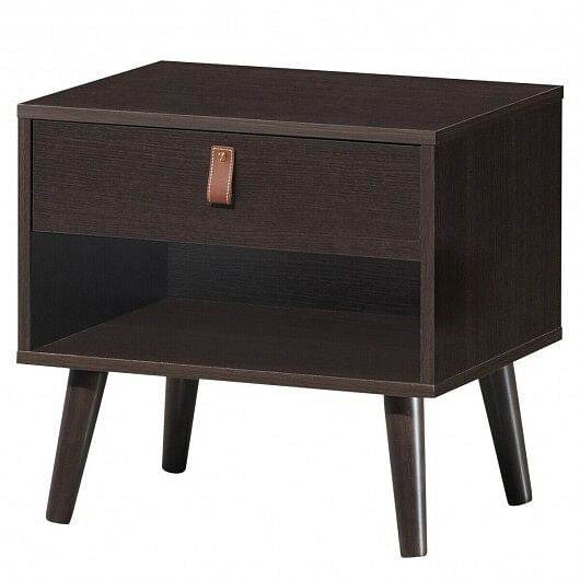 Nightstand Bedroom Table with Drawer Storage Shelf-Brown - Loft&Timber