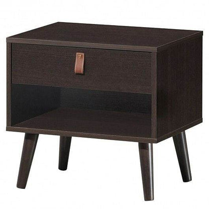 Nightstand Bedroom Table with Drawer Storage Shelf-Brown - Loft&Timber