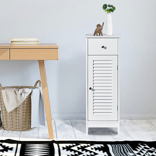 Woodern Bathroom Floor Storage Cabinet with Drawer and Shutter Door-Gray-2