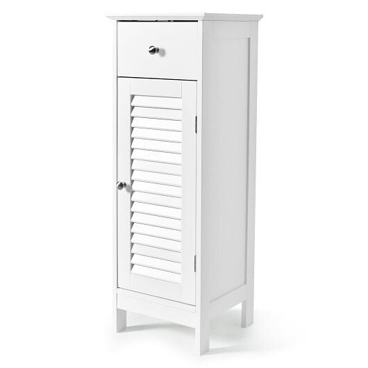 Woodern Bathroom Floor Storage Cabinet with Drawer and Shutter Door-Gray-0