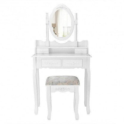 Vanity Table Set with Oval Mirror and 4 Drawers - Loft&Timber