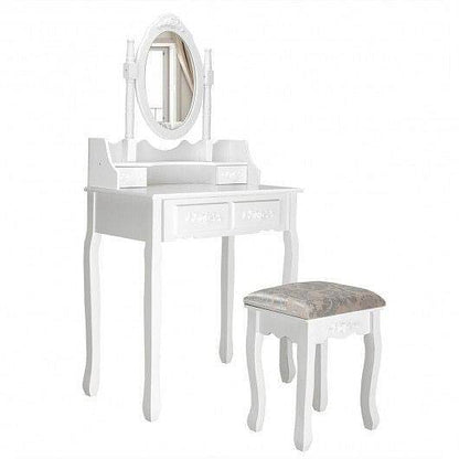 Vanity Table Set with Oval Mirror and 4 Drawers - Loft&Timber