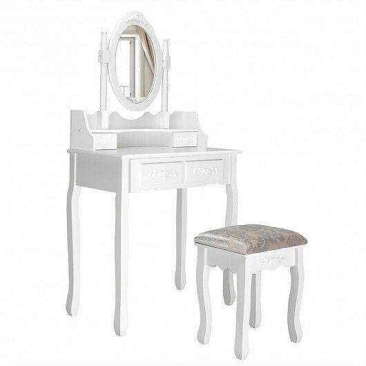 Vanity Table Set with Oval Mirror and 4 Drawers - Loft&Timber