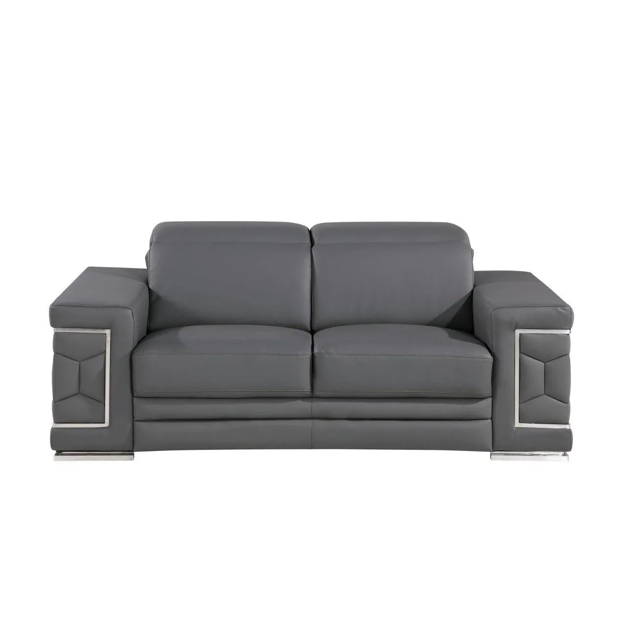 HMS 71" Gray and Silver Genuine Leather Loveseat - Loft&Timber