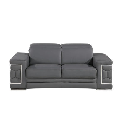 HMS 71" Gray and Silver Genuine Leather Loveseat - Loft&Timber