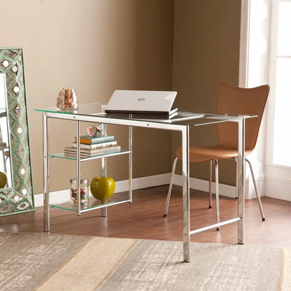 HMS 47" Writing Desk with Clear Silver Glass and Metal desksk - Loft&Timber