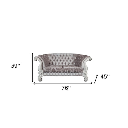 HMS 76" Ivory and Off-White Velvet Chesterfield Loveseat - Loft&Timber