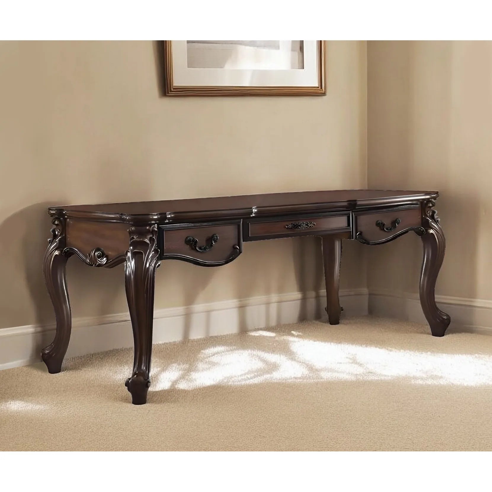 HMS 72" Traditional Executive Desk in Dark Brown Wood Sit-Stand Desk with Three Drawers - Loft&Timber