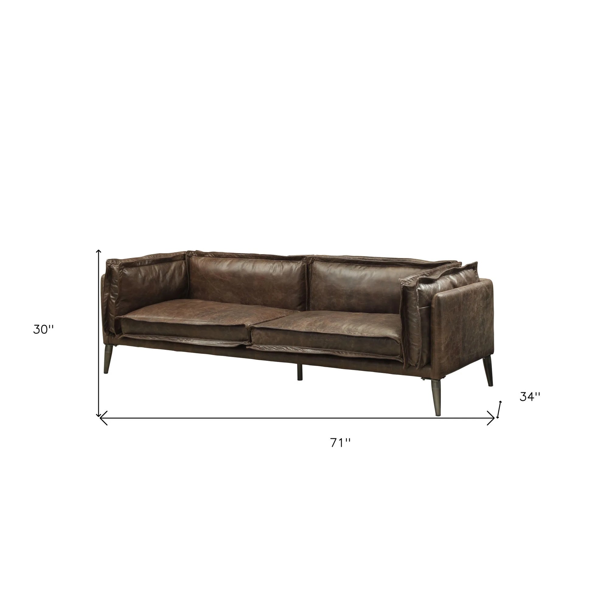 HMS 71" Top Grain Leather Loveseat in Chocolate and Silver - Loft&Timber