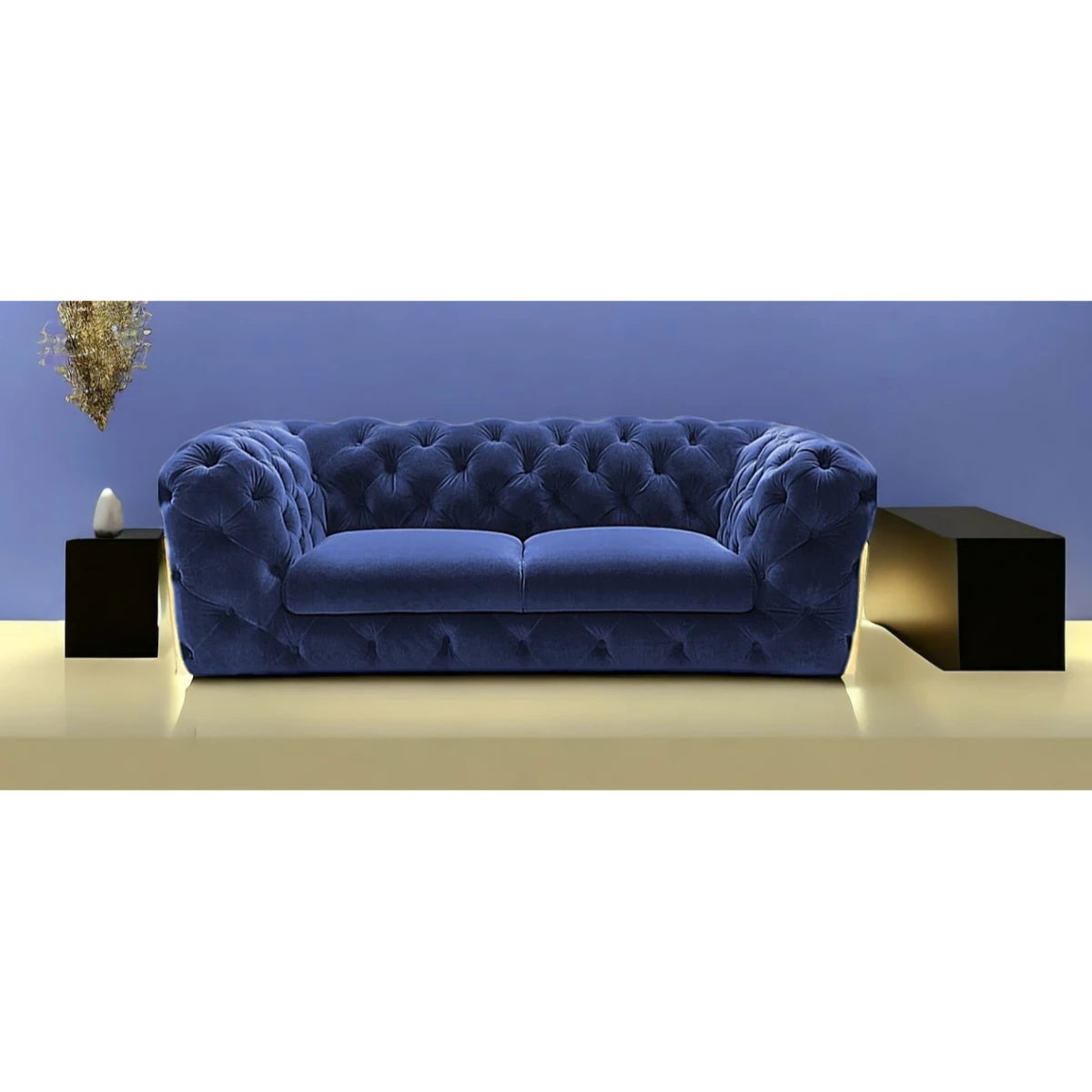 HMS 74" Blue and Gold Velvet Loveseat - Loft&Timber
