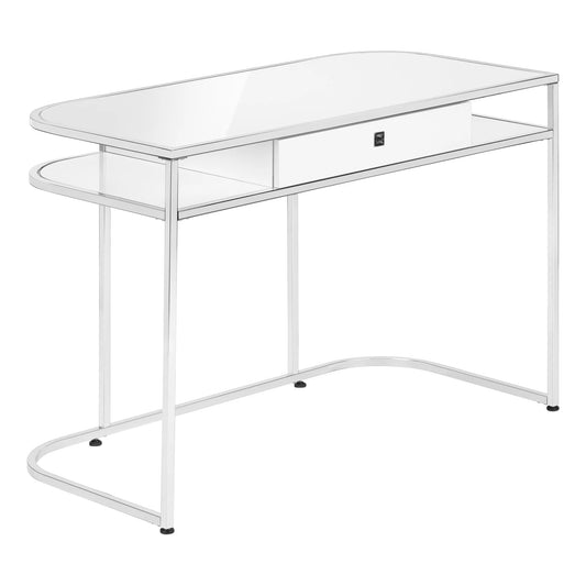 HMS 47" White and Silver Wood and Metal Sled Computer Desk - Loft&Timber