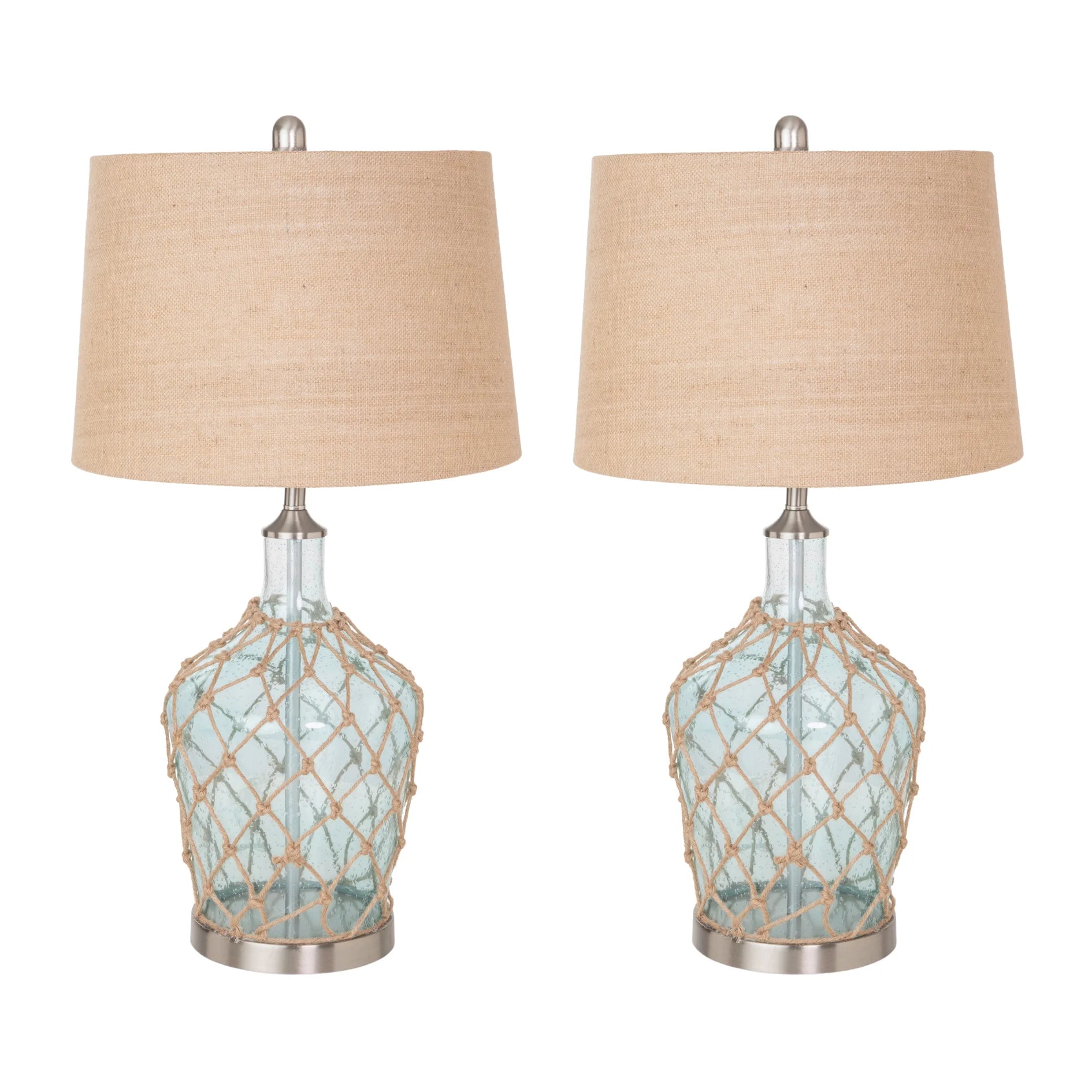 HMS Set of Two 28" Coastal Table Lamps Light Blue and Silver Glass and Metal Unique Style and Elegance - Loft&Timber