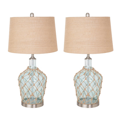HMS Set of Two 28" Coastal Table Lamps Light Blue and Silver Glass and Metal Unique Style and Elegance - Loft&Timber