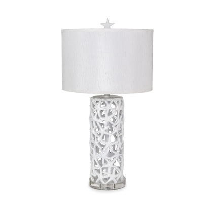 Set of Two 30" White Coastal Starfish Table Lamps with White Drum Shades - Loft&Timber