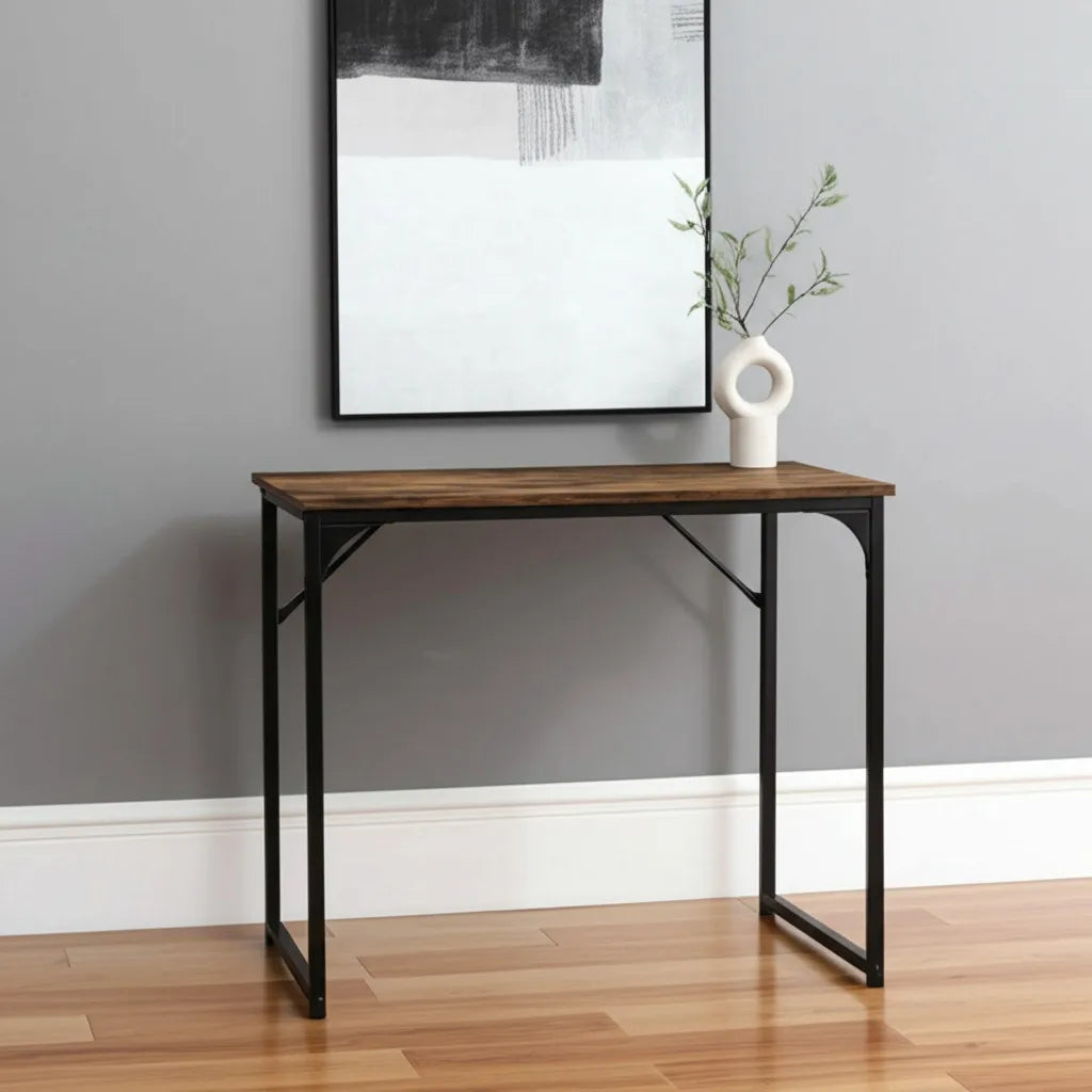 HMS 32" Brown and Black Wood and Metal Computer Desk - Loft&Timber