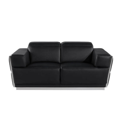 HMS 70" Black Silver Italian Leather Loveseat - Loft&Timber