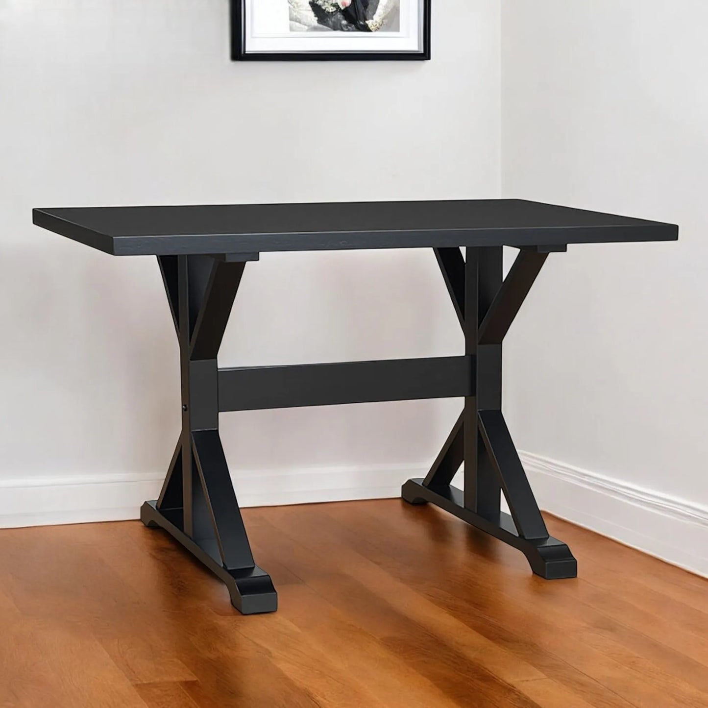 HMS 48" Modern Black Solid Wood Trestle Desk - Loft&Timber