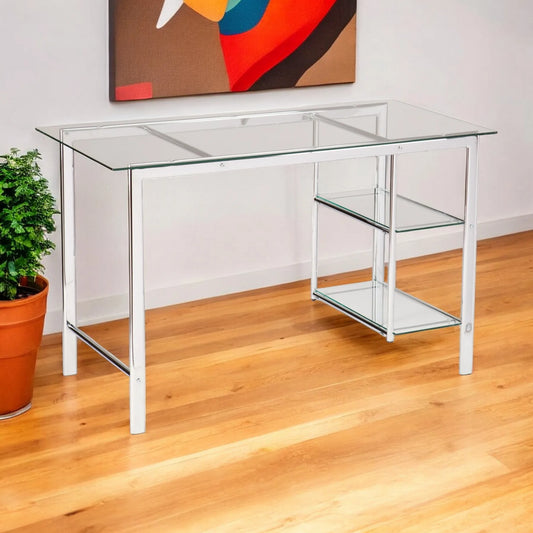 HMS 47" Writing Desk with Clear Silver Glass and Metal desksk - Loft&Timber