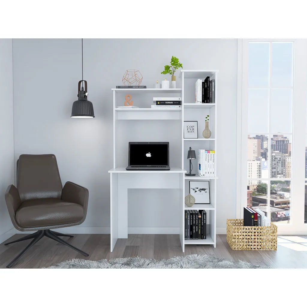 HMS 40" White Computer Desk with Shelfs - Loft&Timber