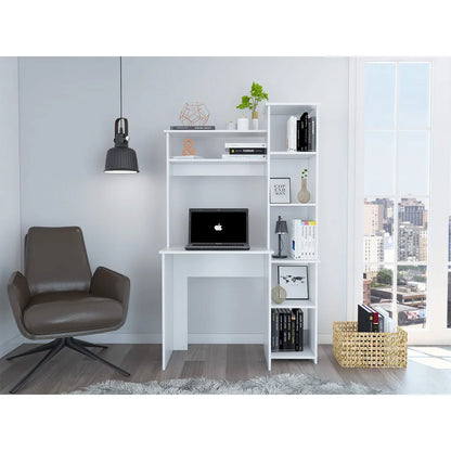 HMS 40" White Computer Desk with Shelfs - Loft&Timber