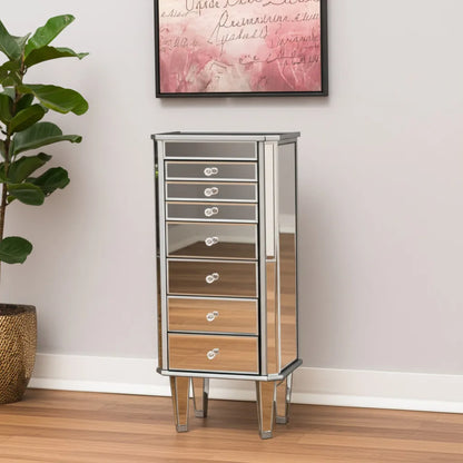 HMS 18" Silver Mirrored Wooden Desk with Seven Drawers Portable - Loft&Timber