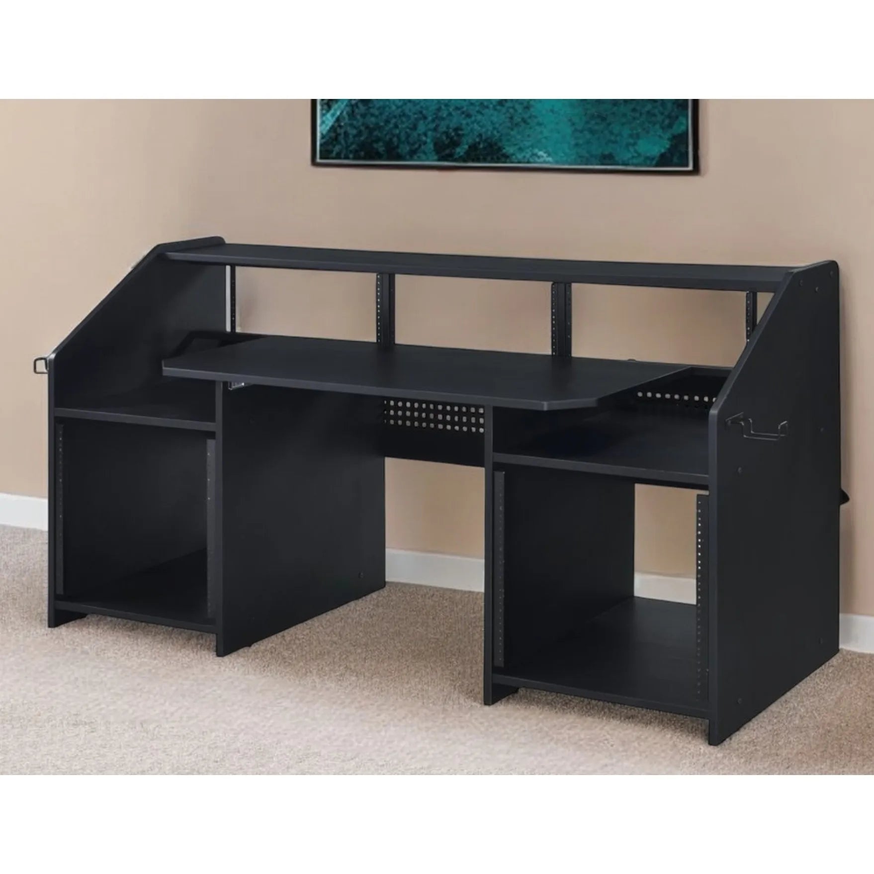 HMS 71" Black Desk Foldable Wooden Computer Table with Bookshelf - Loft&Timber