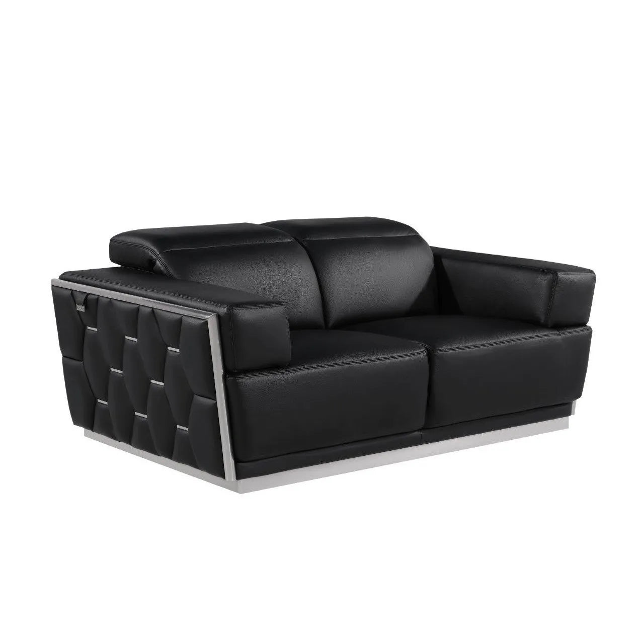 HMS 70" Black Silver Italian Leather Loveseat - Loft&Timber