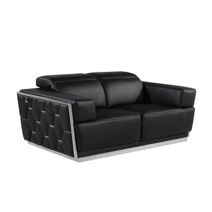 HMS 70" Black Silver Italian Leather Loveseat - Loft&Timber