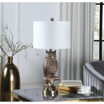 HMS 28" Antiqued Silver Resin Owl Table Lamp - Loft&Timber