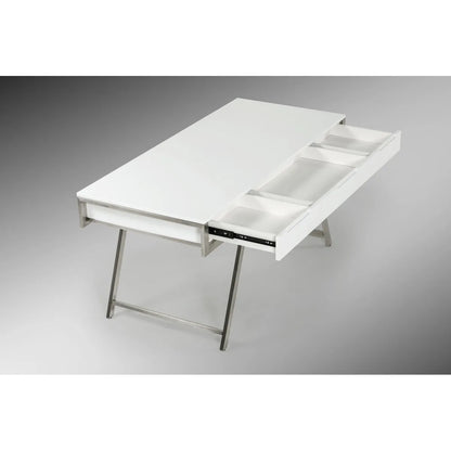 HMS 63" Modern White and Silver Melamine Desk - Loft&Timber