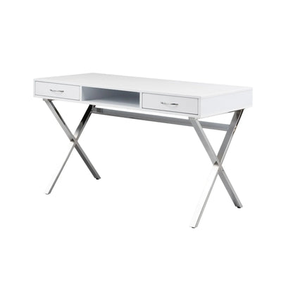 HMS 47" White and Silver Wood and Metal Computer Desk with Two Drawers - Loft&Timber