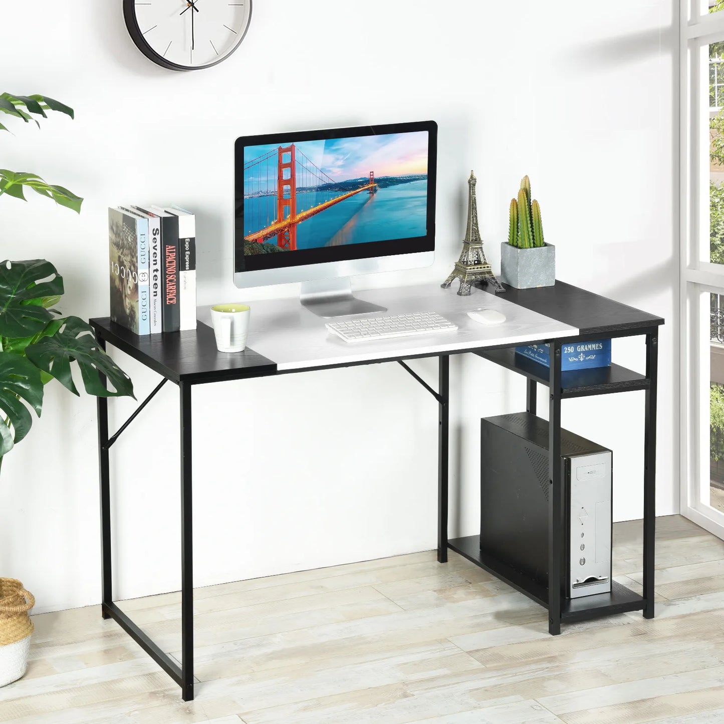 HMS 47" Black and White H-Shape Computer Desk - Loft&Timber