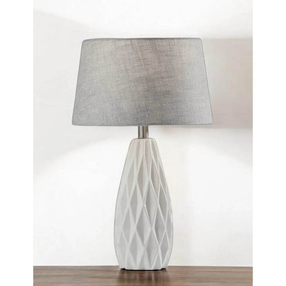 Set of Two 23\" White Ceramic Bedside Lamps with Gray Drum Shade HMS Table Lamps - Loft&Timber