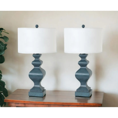 HMS Set Two 31" Distressed Teal Table Lamps White Drum Shade - Loft&Timber