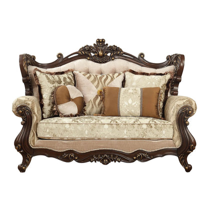 HMS 70" Beige and Brown Chesterfield Loveseat - Loft&Timber