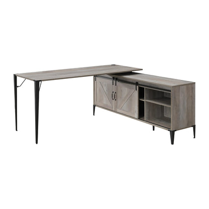 HMS 65" Gray Black Ergonomic L-Shaped Desk with Extendable Bookshelf - Loft&Timber